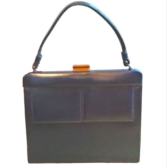 Vintage 50s - 60s Lewis Purse Kisslock Closure Black with Gold Hardware - Picture 1 of 14